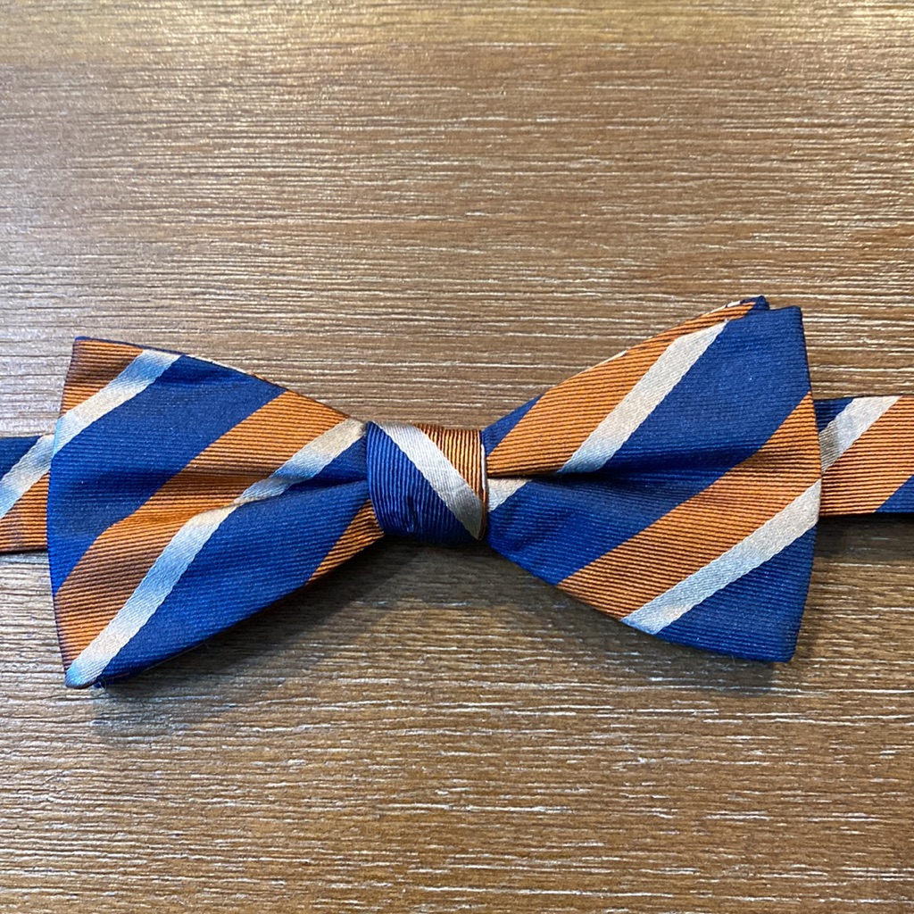 Countess Mara Burnt Orange Tan Blue 100% Silk Bow Tie